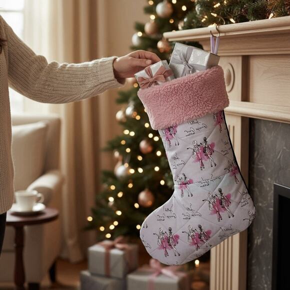 Christmas Stocking Handmade Velvet Velour Gossip Girl Pink Sherpa Gift NEW - Picture 4 of 6